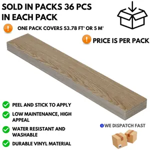 Self Adhesive Floor Planks - 36 Planks Per Pack Covering 53.8 ft²(5 m²) - Peel And Stick Vinyl Flooring in Beige Grey Wood Effect