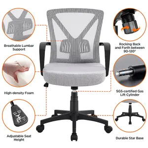 Yaheetech Ergonomic Mid-back Swivel Mesh Office Chair - Light Grey