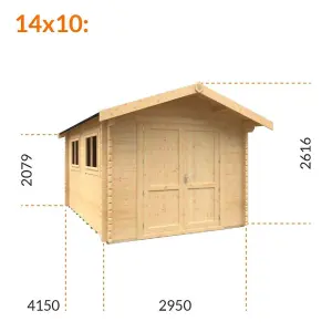 14ft x 10ft (4150mm x 2950mm) Horsforth "The Saint Paul Plus" 44mm Log Cabin With 2 Opening Windows