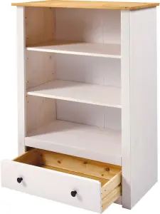 Panama 1 Drawer Bookcase in White and Natural Wax Finish