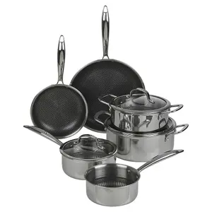 URBNCHEF 20cm Diameter 6Pcs Non Stick Stainless Steel Induction Frying Pan Saucepan Casserole Set