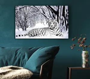 White Tiger In The Snow Canvas Print Wall Art - Medium 20 x 32 Inches