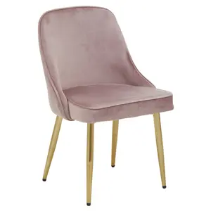 Interiors by Premier Dusky Pink Velvet Dining Chair, Mid-Century Modern Pink and Gold Velvet Dining Chairs, Luxury Dining Chair