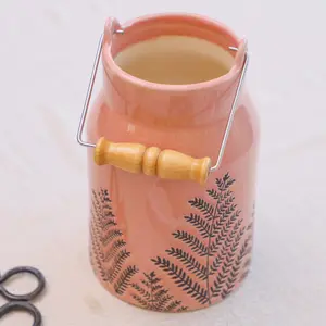 Coral Pink Fern Churn Ceramic Table Decoration Flower Vase