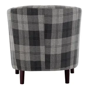 Grey Tartan Fabric Accent Bucket Tub Chair Occasional Armchair