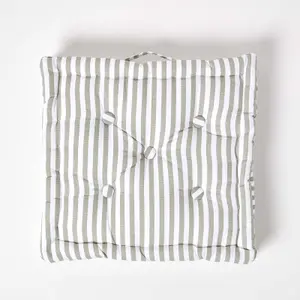 Homescapes Cotton Light Grey Thin Stripe Floor Cushion, 50 x 50 cm