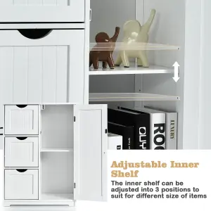 Costway Bathroom Floor Cabinet Storage Cupboard Organizer W/Adjustable Shelf & 3 Drawers