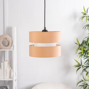 ValueLights Sophia Pair of Small Easy Fit Ceiling Light Shades 2 Tier Pendant Drum Lampshades - Sand - Bulbs Included