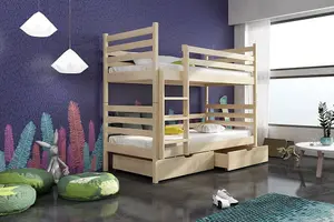 Modern Wooden Bunk Bed Nemo with Storage in Pine and Bonnell Mattresses