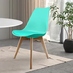 Soho  Aqua Plastic Dining Chair with Squared Light Wood Legs