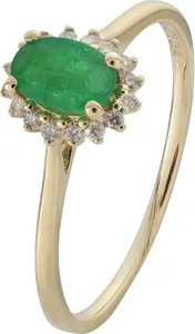 Revere 9Ct Gold 0.08Ct Diamond And Emerald Cluster Ring - P