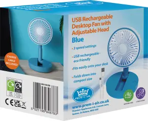 Prem-I-Air Compact USB Rechargeable Desktop Fan with Adjustable Head Blue