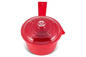 Good2Heat Microwave Cookware Red Round Plastic Pouring Lip Stay Cool Handle Saucepan with Lid 600ml