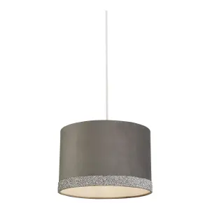 Lighting Collection Velvet & Glitter Band Shade - Grey And Silver