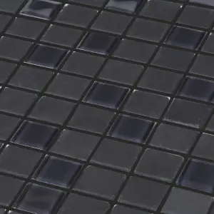 Genovia Black & grey Gloss Glass effect Glass Mosaic tile, (L)295mm (W)295mm