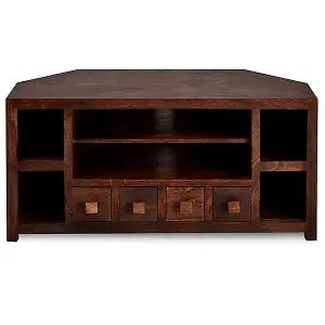 Toko Dark Mango Corner TV Unit - Solid Mango Wood - L45 x W110 x H55 cm