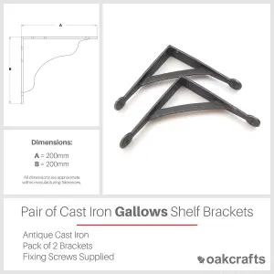 Oakcrafts - Pair of Antique Cast Iron Gallows Shelf Brackets - 200mm x 200mm