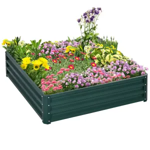 Outsunny Raised Garden Bed Metal Patio Backyard Flower Vegetable Planter Green