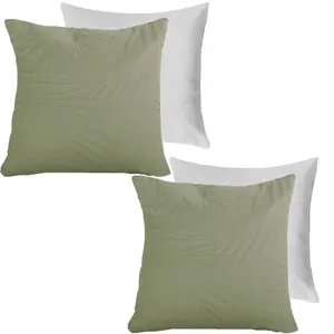 OHS 2 Pack Leaf Pinsonic Filled Cushion Covers, Sage - 45 x 45cm