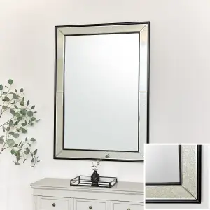 Melody Maison Large Black Antique Glass Framed Wall Mirror - 140cm x 100cm