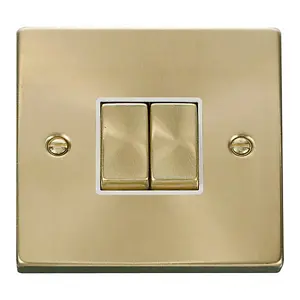 Satin / Brushed Brass 10A 2 Gang 2 Way Ingot Light Switch - White Trim - SE Home