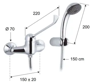 Remer Long Lever Chromed Wall Mounted Shower Mixer Tap Disabled Mobility Easy Use