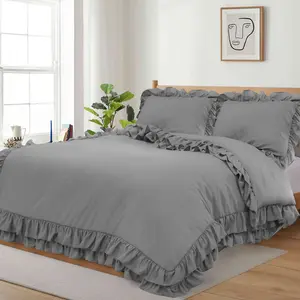 Amiela Microfiber Solid Colour Duvet Cover Set with Pillowcases Gray / Kingsize + 2 Standard Pillowcases