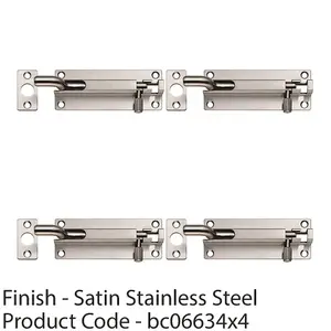 4 PACK - Cranked Barrel Surface Mounted Sliding Door Bolt Lock 150mm x 38mm Satin Steel