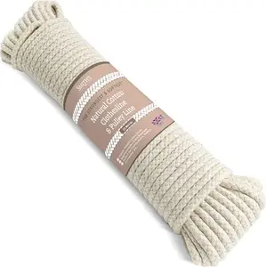 "The Strongest" Natural Cotton Clothesline Pulley By Smiths® | 20m/66ft X 5.5mm | Soft Braided 130Kgs Pulling Force Rope | Snag & Tear Resistant |