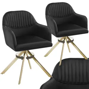 Armchair Lona - 360 swivel, high backrest, plush upholstery, slim steel legs - black/gold