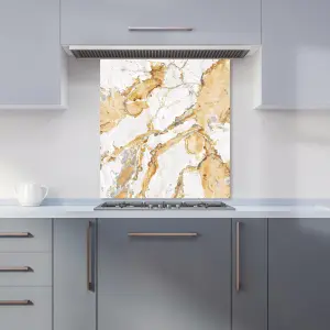 White And Gold Quartz Effect Premium Glass Kitchen Splashback W900mm x H750mm