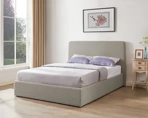 TEDDY BOUCLE Ottoman Storage Bed 4FT6 Double in Grey with 10 Inch thick Memory Foam Mattress and Pillows