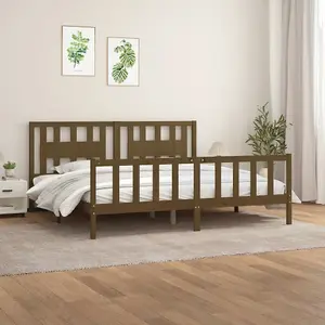 Berkfield Bed Frame with Headboard Honey Brown Solid Wood Pine 200x200 cm