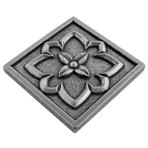 (Pack of 4 Tiles) Niche Tiles Crown Metal Nickel 9.5cm. x 9.5cm. Handmade Decorative Tile