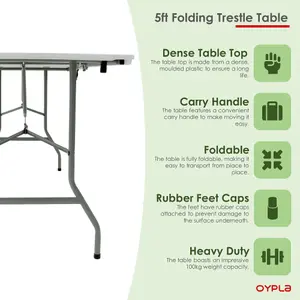 Oypla 5ft 1.5m Folding Heavy Duty Catering Trestle Party Garden Table