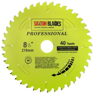 Saxton TCT21640TPRO Professional Range TCT Circular Blade 216mm x 40 Teeth x 20mm bore 16, 20, 25mm Ring