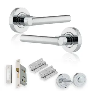 XFORT Polished Chrome Liberty Lever On Rose Bathroom Pack, Complete Bathroom Set