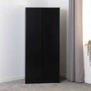 Malvern 2 Door Wardrobe in Black Finish Hanging Rail and Shelf