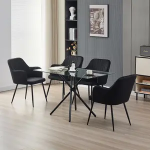 Miami Dining Table with 4 Black Charlotte Velvet Chairs