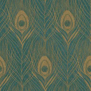 Galerie Absolutely Chic Yellow Green Metallic Peacock Feather Motif Smooth Wallpaper