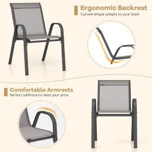 Costway Set of 2 Patio Chairs Stackable Metal Breathable Fabric Dining Chair