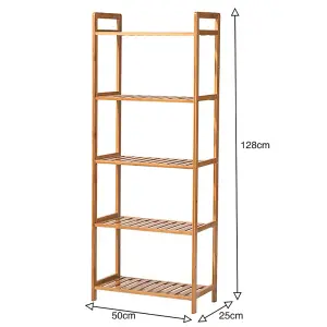 5 Tier Bookcase Freestanding Bamboo Wood Bookcase Wood Vintage Bookshelf 1280mm(H)