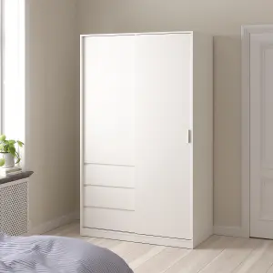 Tvilum Esla Scandinavian Matt white 3 Drawer Double Sliding door wardrobe (H)2004mm (W)1185mm (D)600mm