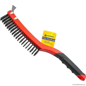 Steel Wire Brush With Scraper Soft Grip Long Handle Hand Tool Cleaning 3 Rows