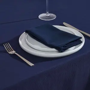 Homescapes Navy Blue Cotton Square Tablecloth 137 x 137 cm