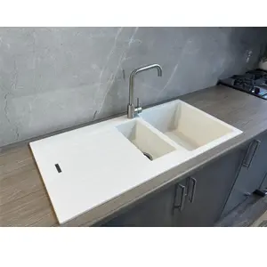 Liquida LG150WH 1.5 Bowl Granite Reversible Inset White Kitchen Sink With Waste