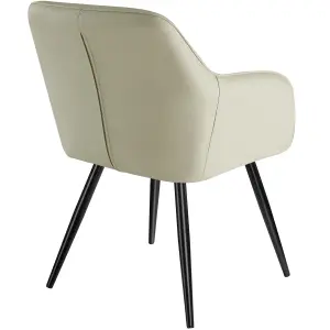 Chair Marilyn - with armrests, padded, fabric cover, black steel legs - cream/black