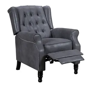 Faux Leather Suede Grey Marianna Manual Recliner Wingback Chair