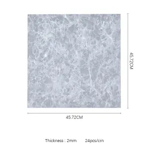 24 pcs Self Adhesive Vinyl Floor Planks Blue Grey Marble Effect Stick on Floor Tiles,(L)457.2mm (W) 457.2mm