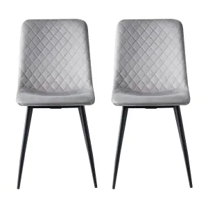 MCC Direct Set of 2 Lexi Velvet Fabric Dining Chairs with Metal Legs Light Grey